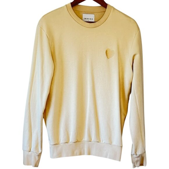 INIMIGO Men's Heart Patch Sweatshirt Maize Color Organic Cotton Recycled Poly  S - Picture 1 of 7